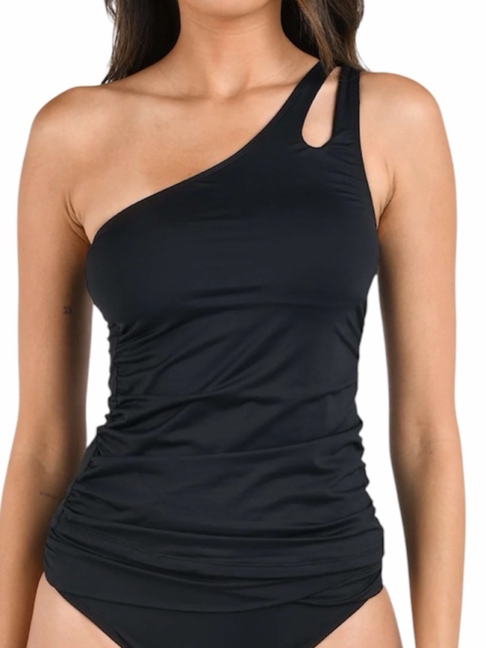 La Blanca Island Goddess Black One-Shoulder Keyhole Tankini Size 12